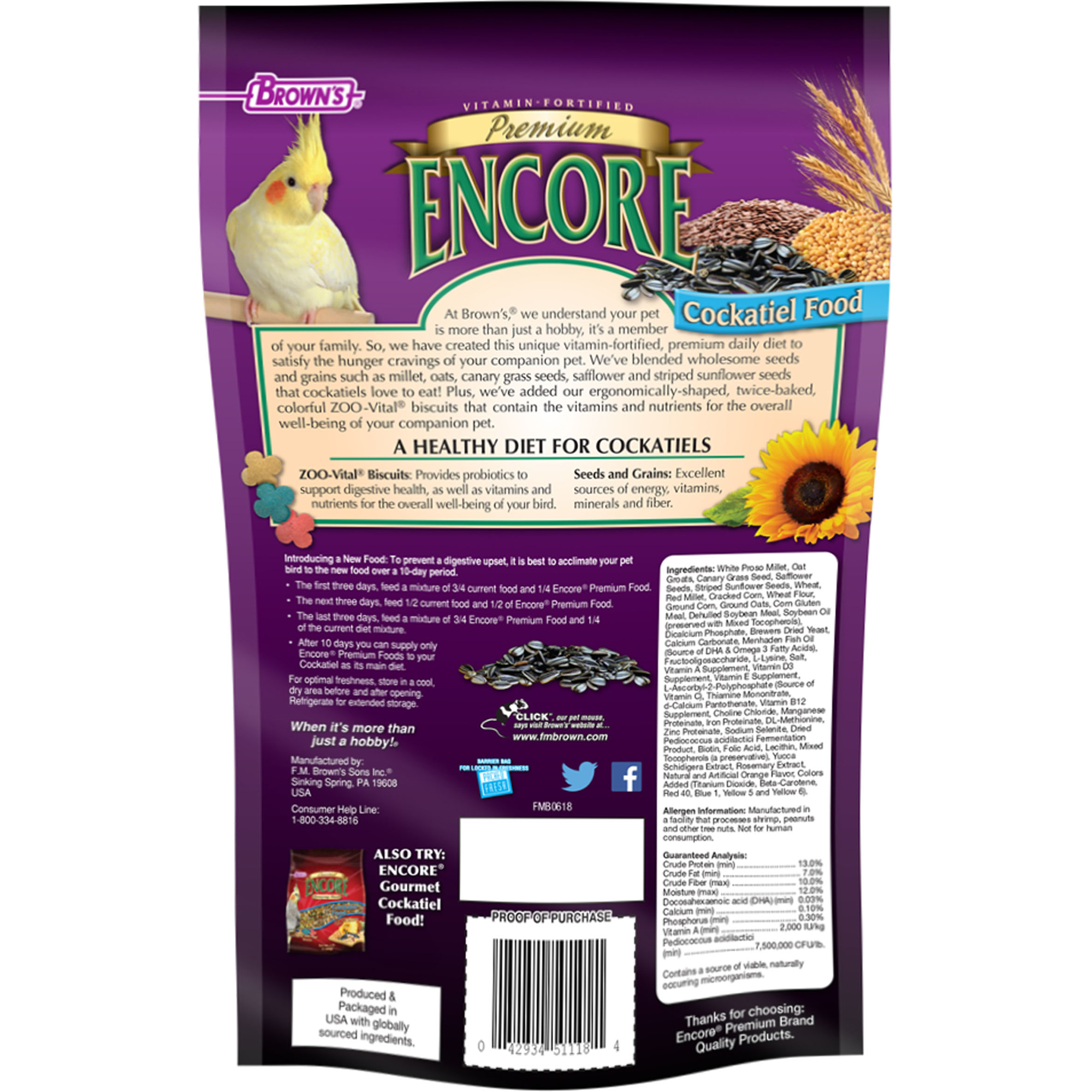 brown's encore premium cockatiel food