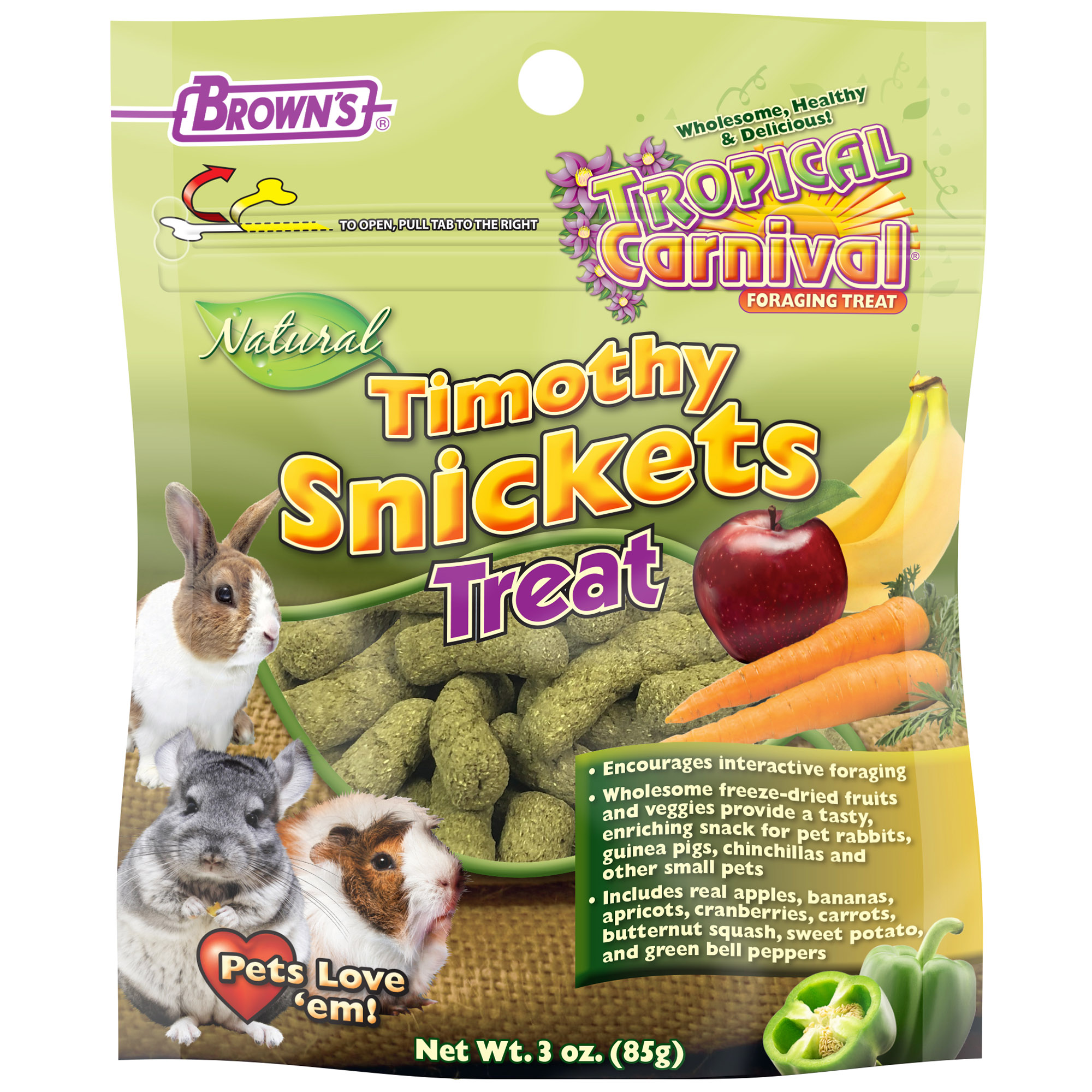 Brown's Pet Food  Tropical Carnival® Natural Timothy Snickets Small Animal  Treats 3 oz.